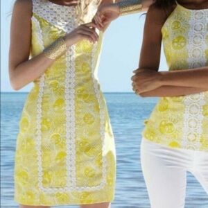 Lilly Pulitzer Yellow and White Lace Mini Shift Dress- Size 10